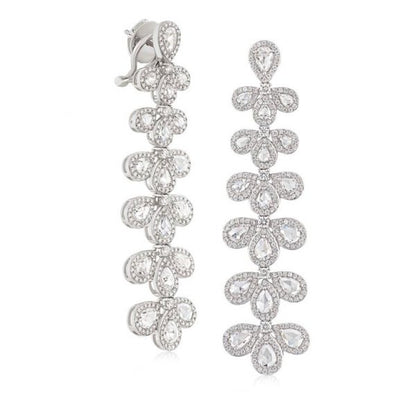 Ornate Rose Cut Diamond Drop Earrings, 5.32ct Total, 18ct White Gold