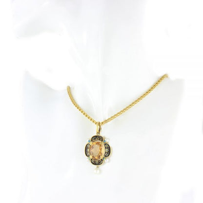 Antique Victorian Citrine, Enamel and Pearl Pendant in 15ct gold, Circa 1870s