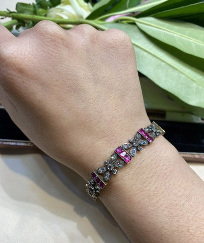 Antique Victorian Ruby and Rose Cut Diamond Bracelet