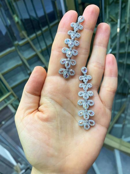 Ornate Rose Cut Diamond Drop Earrings, 5.32ct Total, 18ct White Gold