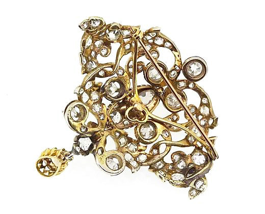 Antique Georgian Old Cut Diamond Brooch, 7.00 carats, Silver and Gold
