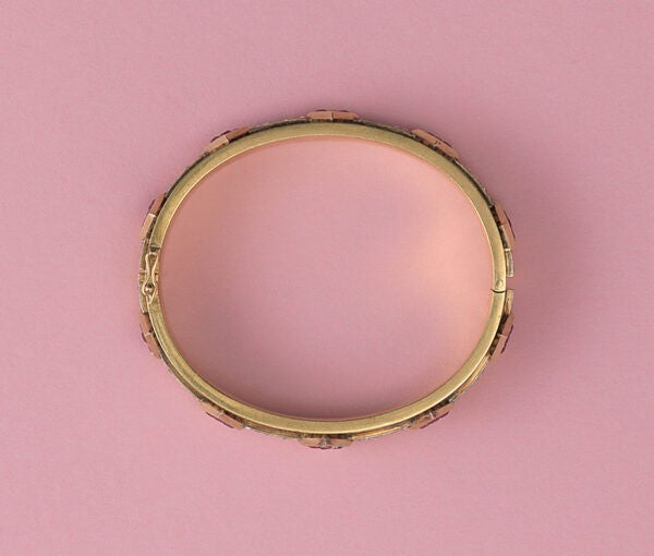 Antique Victorian Ruby, Diamond, Enamel and 18ct Gold Bangle Bracelet