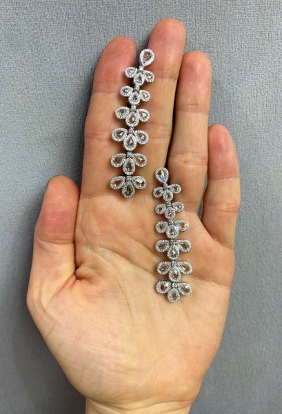 Ornate Rose Cut Diamond Drop Earrings, 5.32ct Total, 18ct White Gold