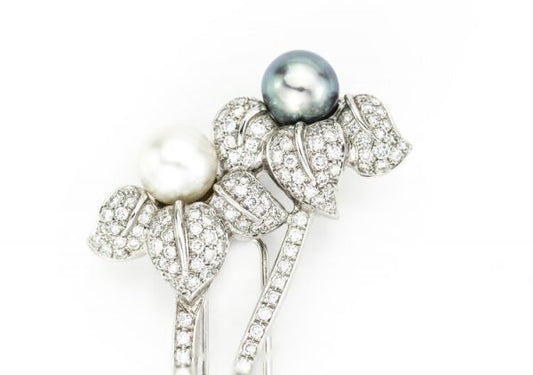 Natural South Sea and Akoya Pearl and 3ct Diamond Floral Brooch