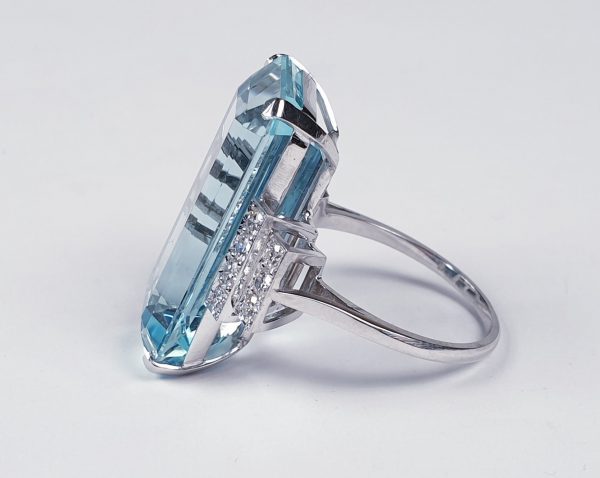Art Deco 25ct Aquamarine and Diamond Dress Ring in Platinum