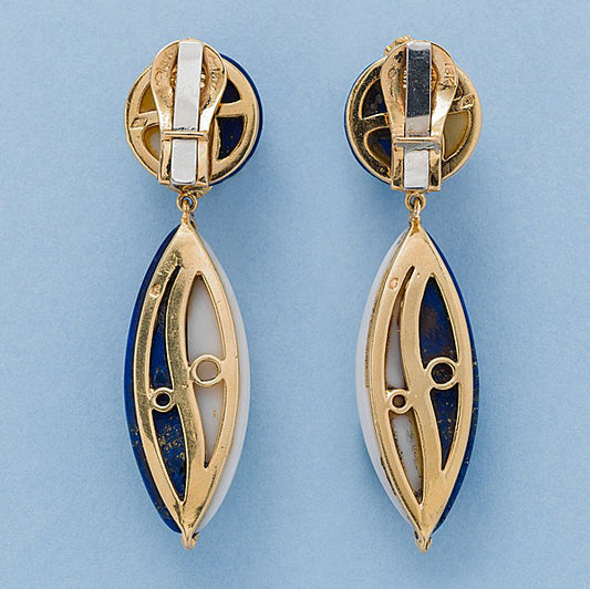 Vintage French Lapis Lazuli and White Coral Drop Earrings