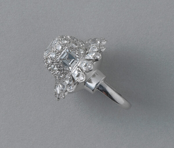 Vintage 10ct Diamond and Platinum Domed Cluster Bombe Cocktail Ring