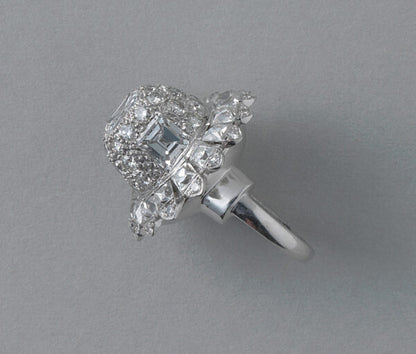 Vintage 10ct Diamond and Platinum Domed Cluster Bombe Cocktail Ring