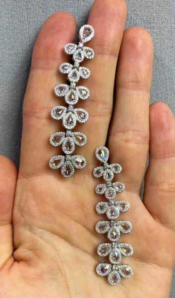 Ornate Rose Cut Diamond Drop Earrings, 5.32ct Total, 18ct White Gold