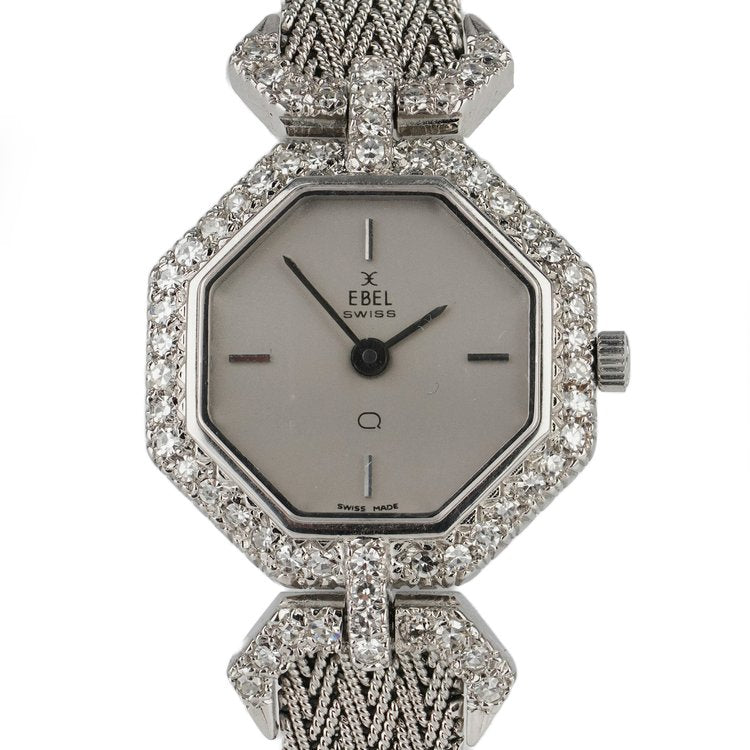 Vintage Ebel 18ct White Gold and Diamond Set Octagonal Bracelet Watch