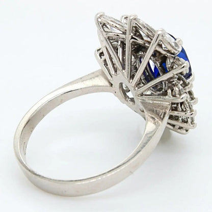Royal Blue No Heat Burma Sapphire and Diamond Cluster Ring