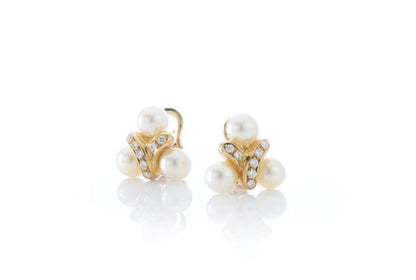 Freshwater Pearl, Diamond and 18ct Gold Earrings, Signed Chantecler