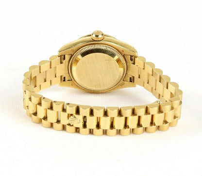 Rolex Oyster Perpetual 26mm Datejust 18ct Yellow Gold and Diamond Ladies Automatic Wrist Watch, Model 179158, 18ct Rolex President bracelet with single deployment clasp. With Rolex box and papers, Circa 2006/2007