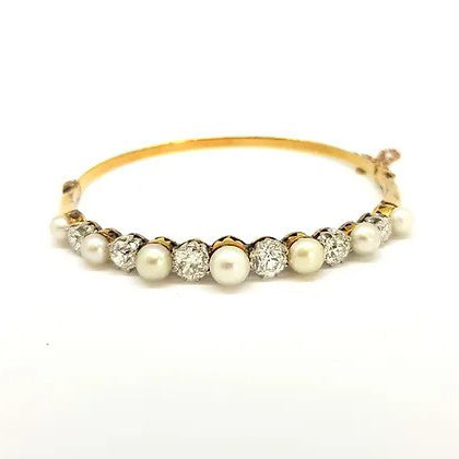 Edwardian Antique Natural Pearl and Diamond Bangle
