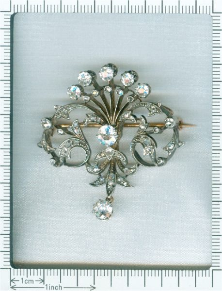 Antique Victorian Old Cut Diamond Pendant/Brooch, set in Silver and Gold