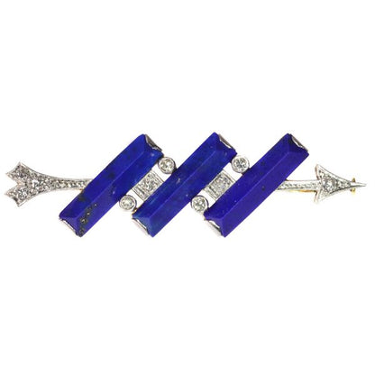 Diamond and Lapis Lazuli Arrow Brooch, Platinum and Gold, Circa 1940's
