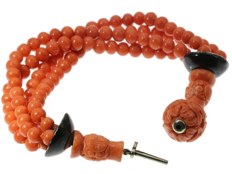 Antique Art Deco Enamelled Coral Beaded Bracelet