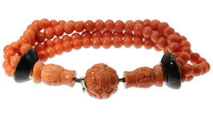 Antique Art Deco Enamelled Coral Beaded Bracelet