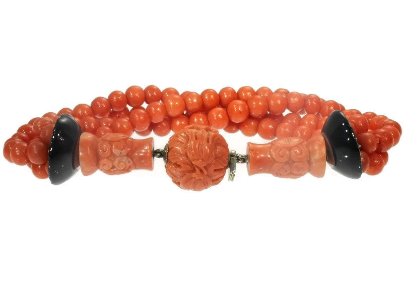 Antique Art Deco Enamelled Coral Beaded Bracelet