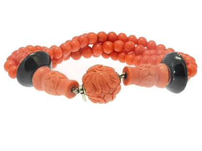 Antique Art Deco Enamelled Coral Beaded Bracelet