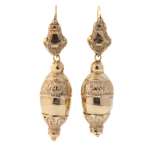 Antique Victorian Acorn Drop Earrings, 18ct Rose Gold, Circa 1835