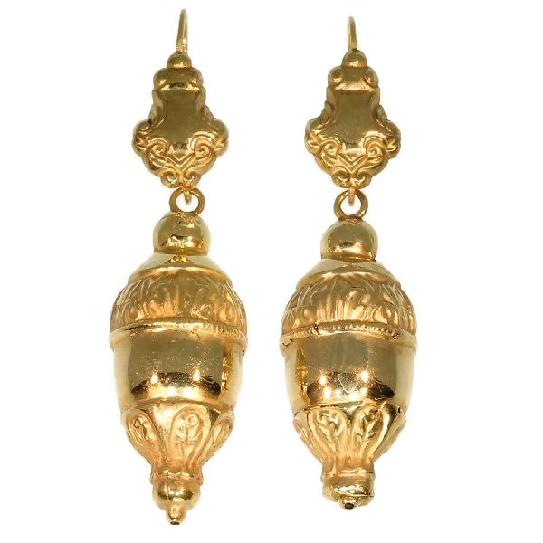 Antique Victorian Acorn Drop Earrings, 18ct Rose Gold, Circa 1835