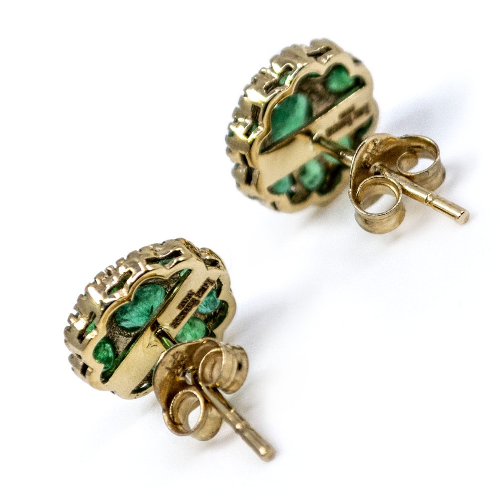 Emerald flower earrings stud yellow gold