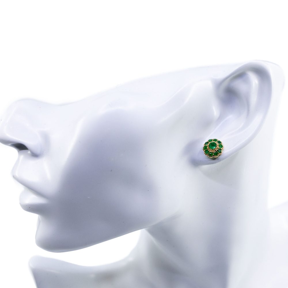 Emerald and Gold  Cluster Flower Earrings