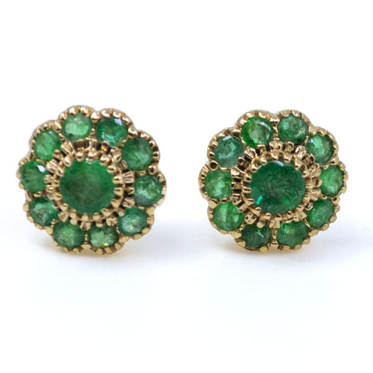 Emerald flower earrings stud yellow gold