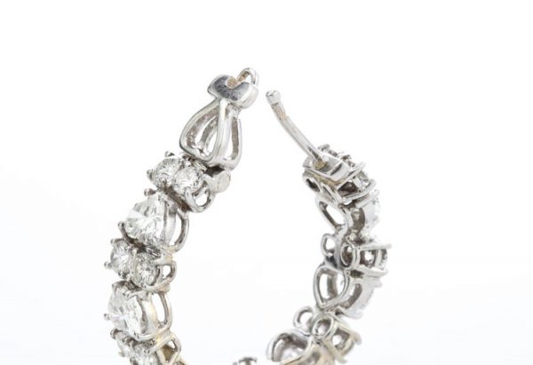 6.70ct Heart Cut Diamond and 18ct White Gold Hoop Earrings, post and clip fittings, Circa 2000's