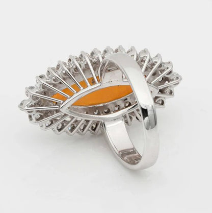 Vintage Fire Opal and Double Diamond Marquise Cluster Ring