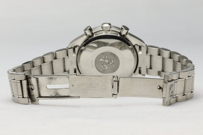 Omega Speedmaster Day Date 38mm Automatic Chronograph Stainless Steel Watch, blue dial with weekday, month and date indicators, steel bracelet strap