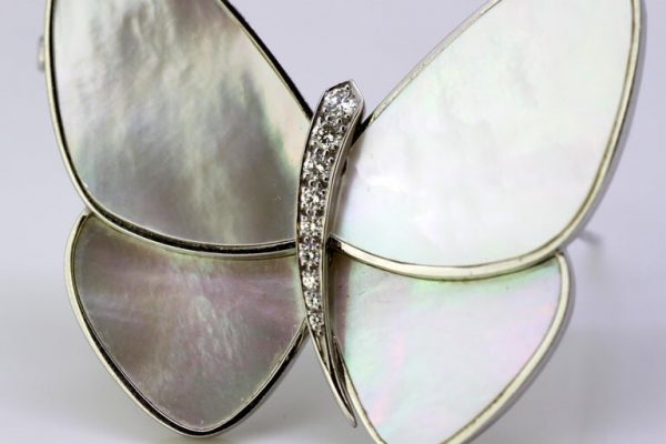 Van Cleef and Arpels 18ct White Gold and Mother of Pearl Butterfly Brooch