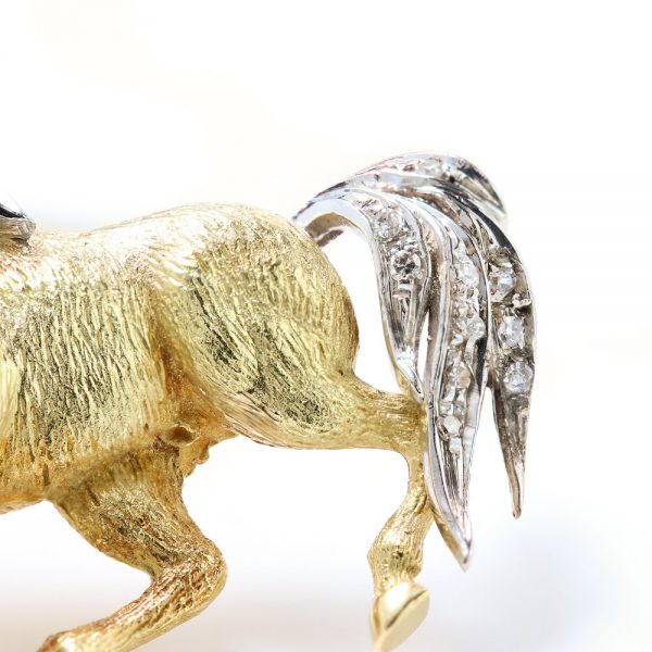 Vintage 18ct Yellow Gold Horse Brooch with Diamonds, Circa 1970s
