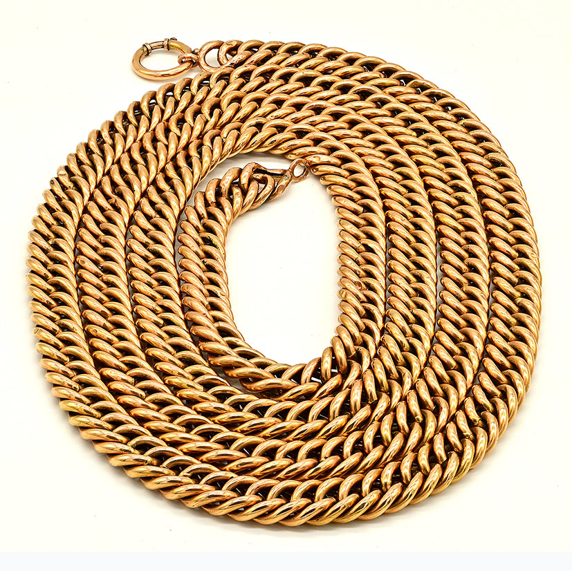 Victorian Antique 14ct Yellow Gold Long Heavy Curb Chain Necklace. Late 19th century Circa 1880