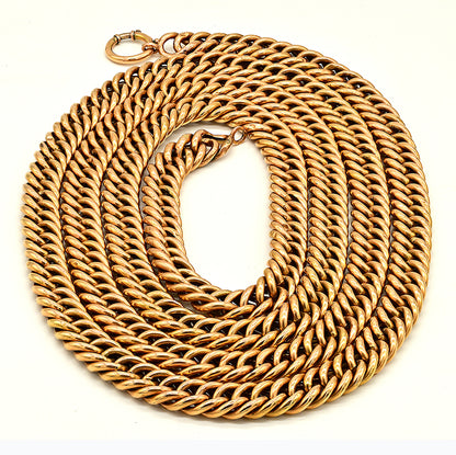 Victorian Antique 14ct Yellow Gold Long Heavy Curb Chain Necklace. Late 19th century Circa 1880