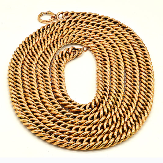 Victorian Antique 14ct Yellow Gold Long Heavy Curb Chain Necklace. Late 19th century Circa 1880