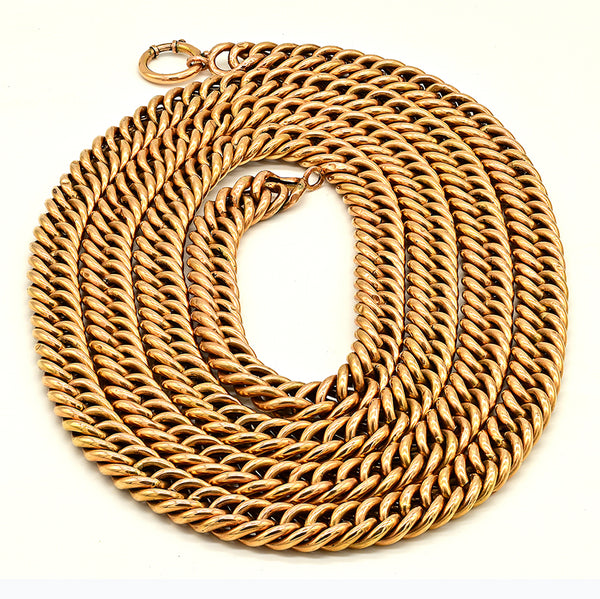 Victorian Antique 14ct Yellow Gold Long Heavy Curb Chain Necklace. Late 19th century Circa 1880