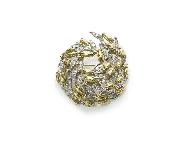 Diamond Gold Swirl Brooch