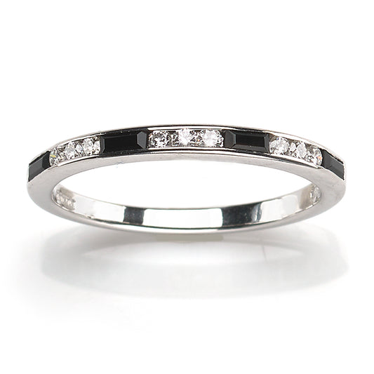 Art Deco style onyx and diamond half eternity ring in 18ct white gold