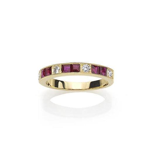 Ruby and diamond half eternity ring