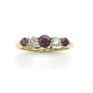 Graduated Ruby and Diamond Five Stone Ring