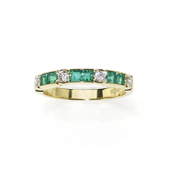 Emerald and Diamond Half Eternity Ring