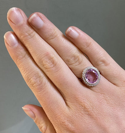 Edwardian Style 3ct Pink Topaz and Diamond Cluster Ring in Platinum