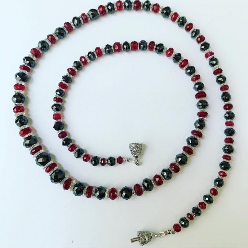 Black and White Diamond Necklace with Red Spinel