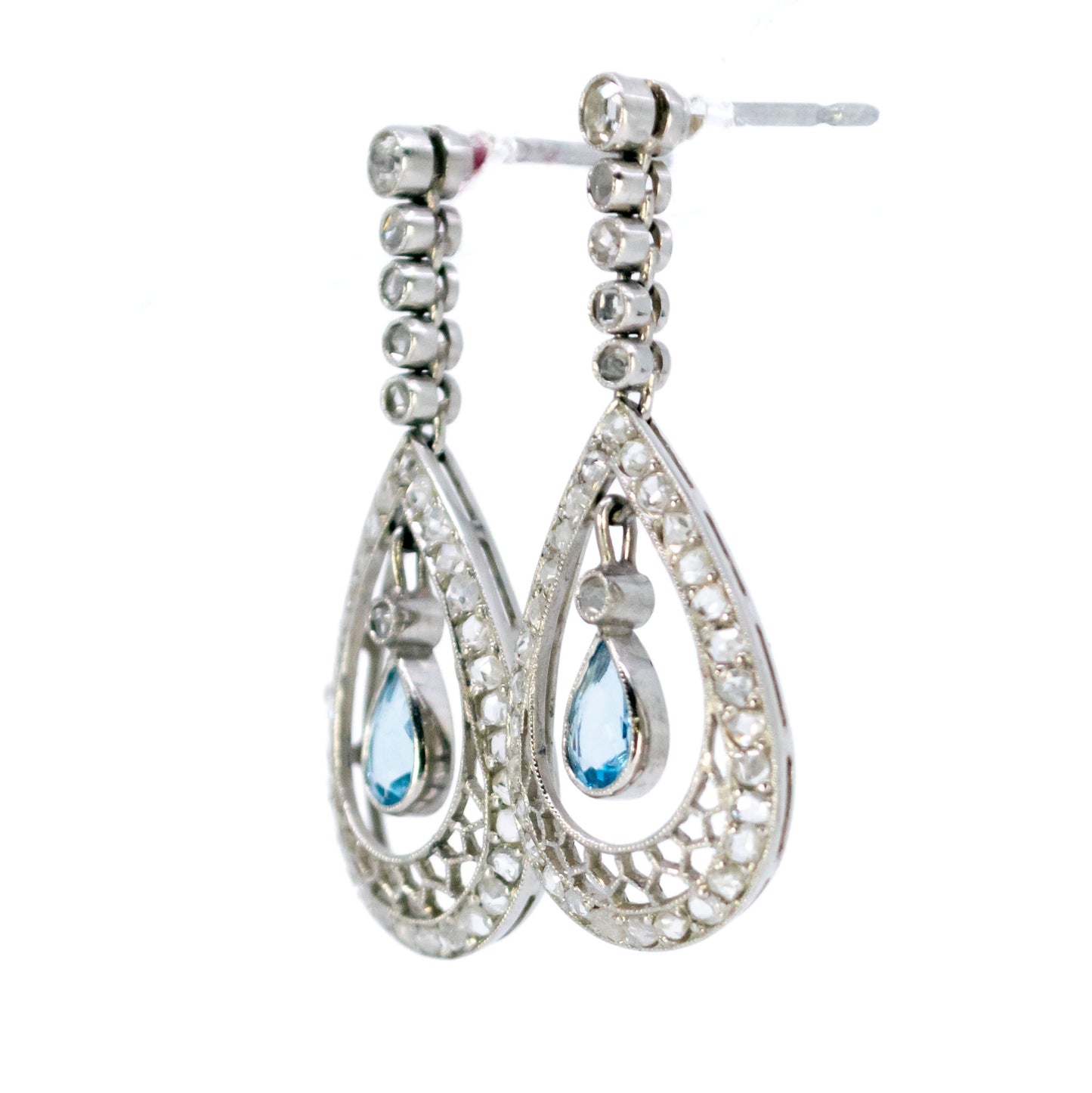 Platinum, Santa Maria Aquamarine and Rose-Cut Diamond Drop Earrings
