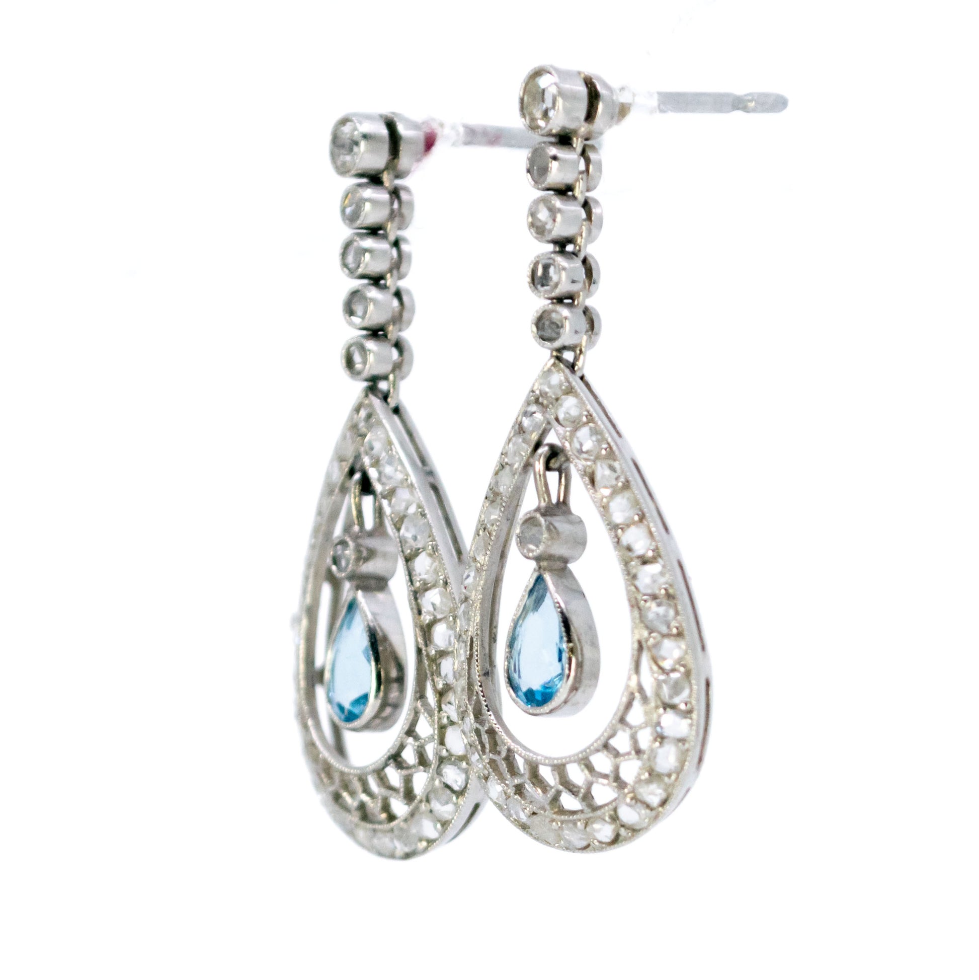 Platinum, Santa Maria Aquamarine and Rose-Cut Diamond Drop Earrings
