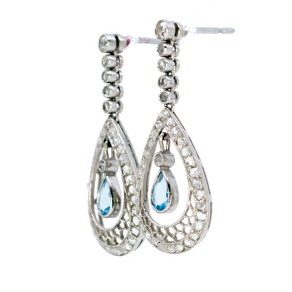 Platinum, Santa Maria Aquamarine and Rose-Cut Diamond Drop Earrings