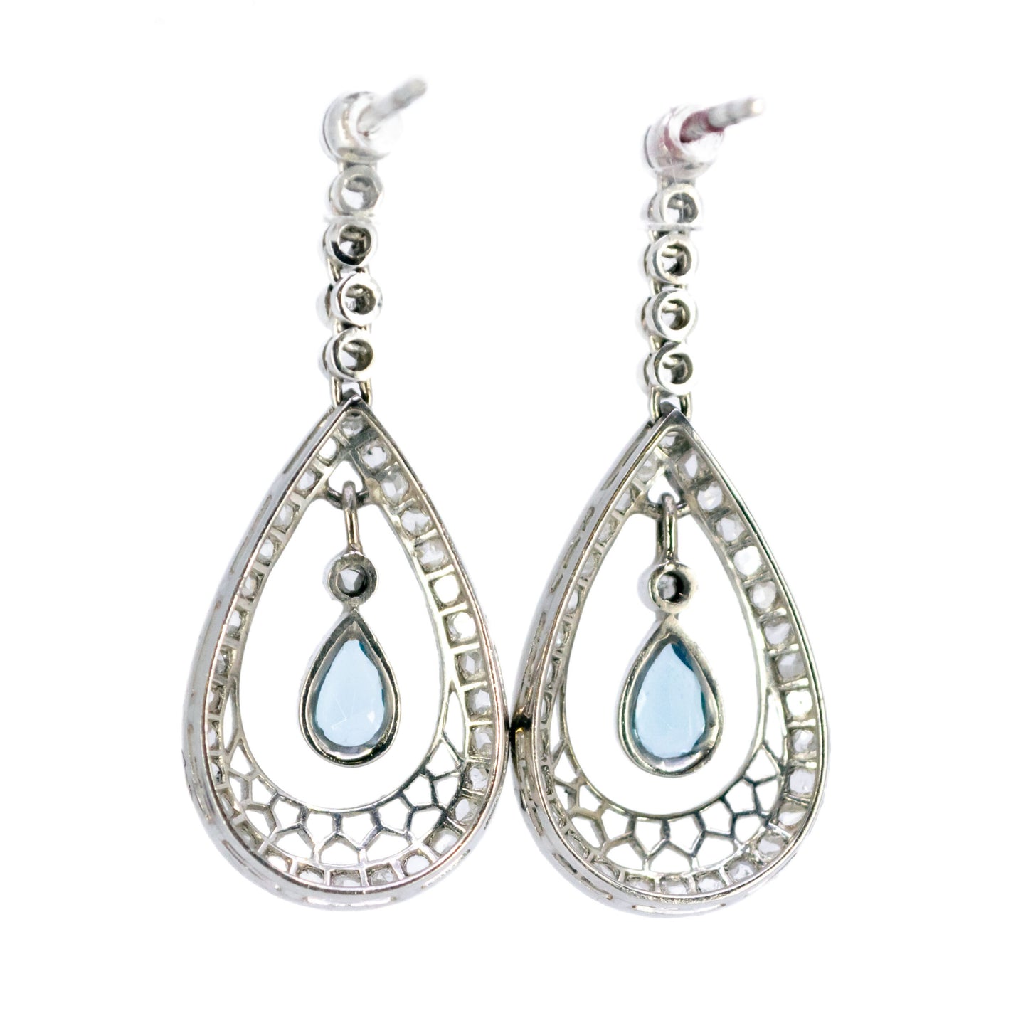 Platinum, Santa Maria Aquamarine and Rose-Cut Diamond Drop Earrings