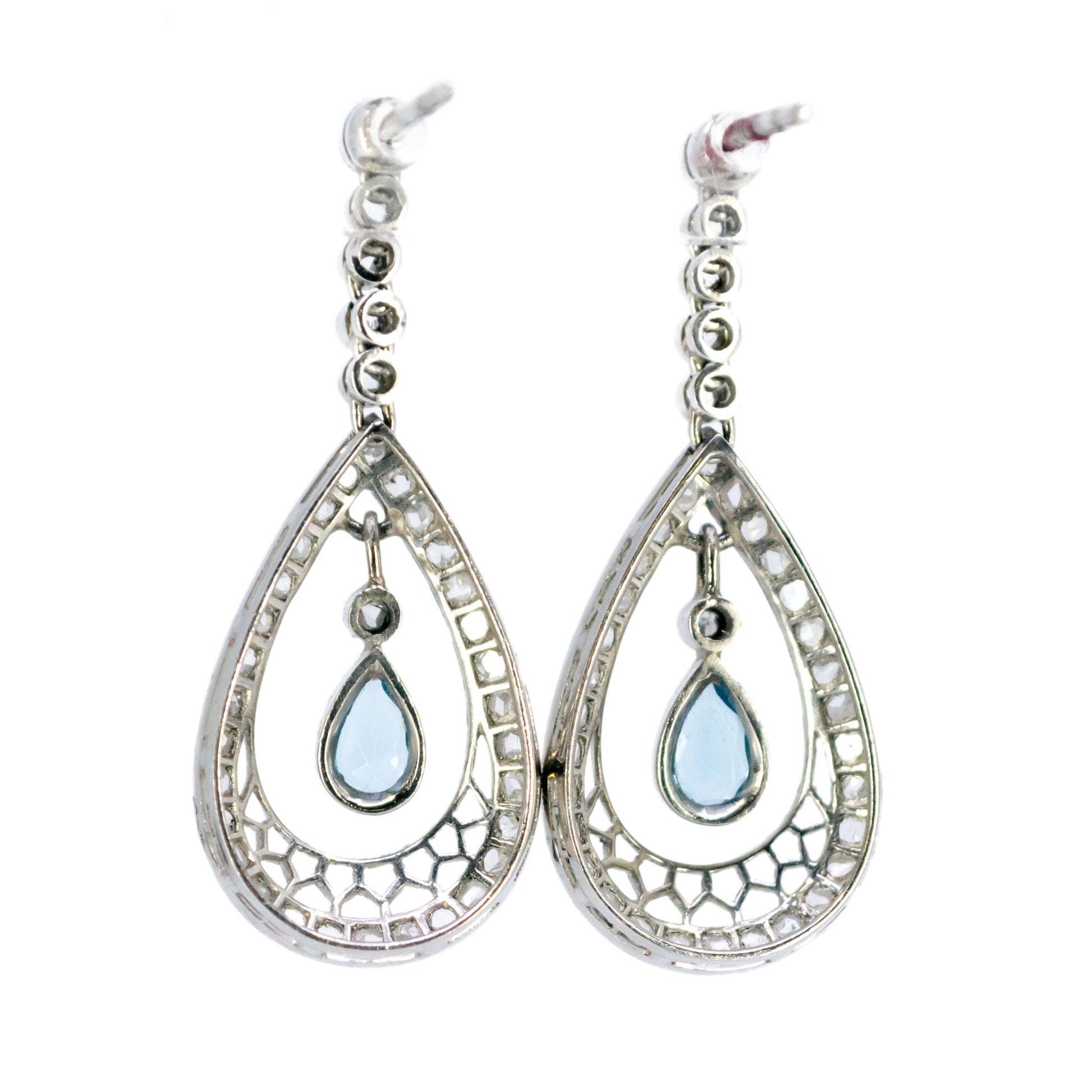 Platinum, Santa Maria Aquamarine and Rose-Cut Diamond Drop Earrings